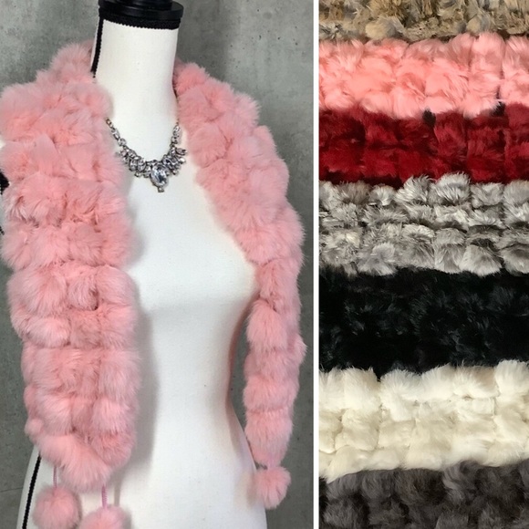 🎀FUR SCARF RABBIT SOFT BALL WRAP LONG FURRY WARM LONG BALLS WINTER MULTI STYLE - Picture 2 of 11